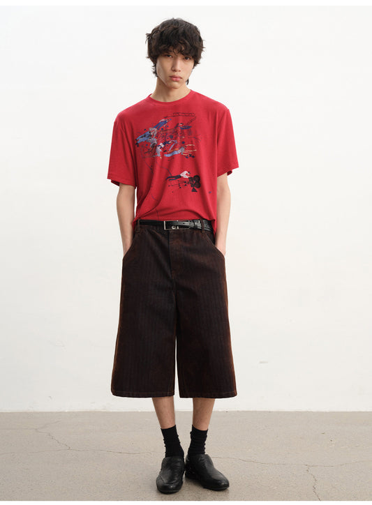 Herringbone-patterned corduroy cropped pants