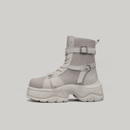Platform High-Top Metal Buckle Lace-Up Boots