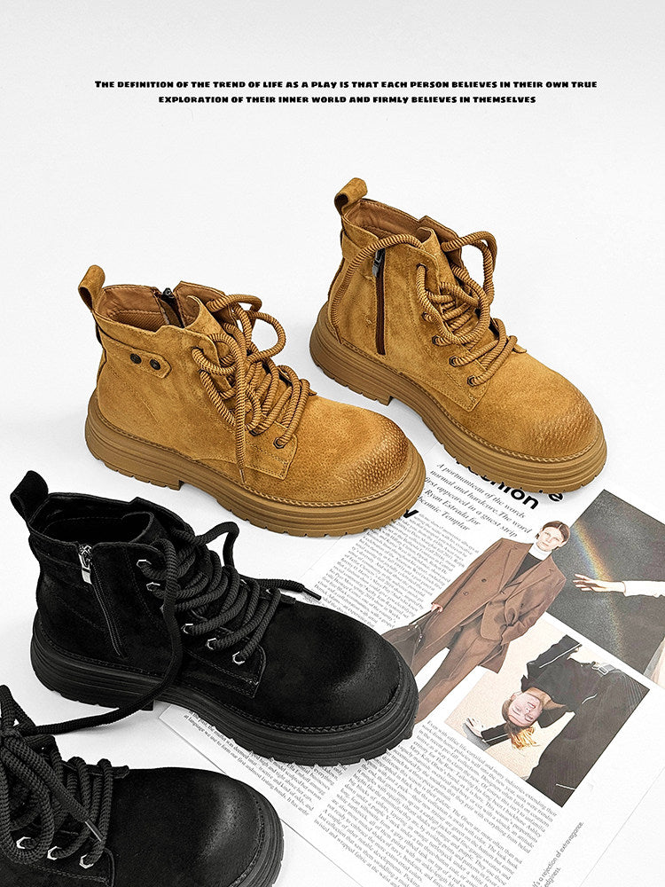 Chunky Lug Sole Platform Lace-Up Zipper Boots