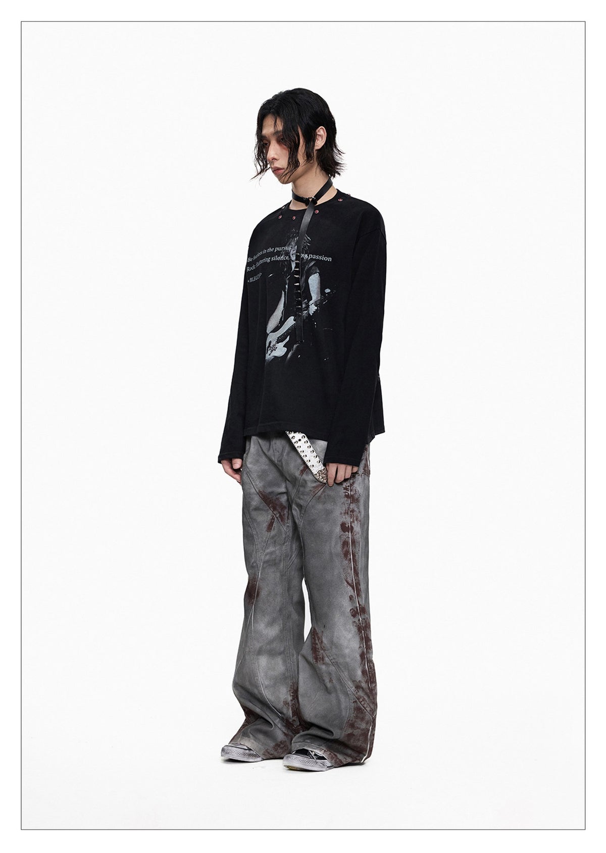 Dark Wash Long Sleeve Punk T-shirt
