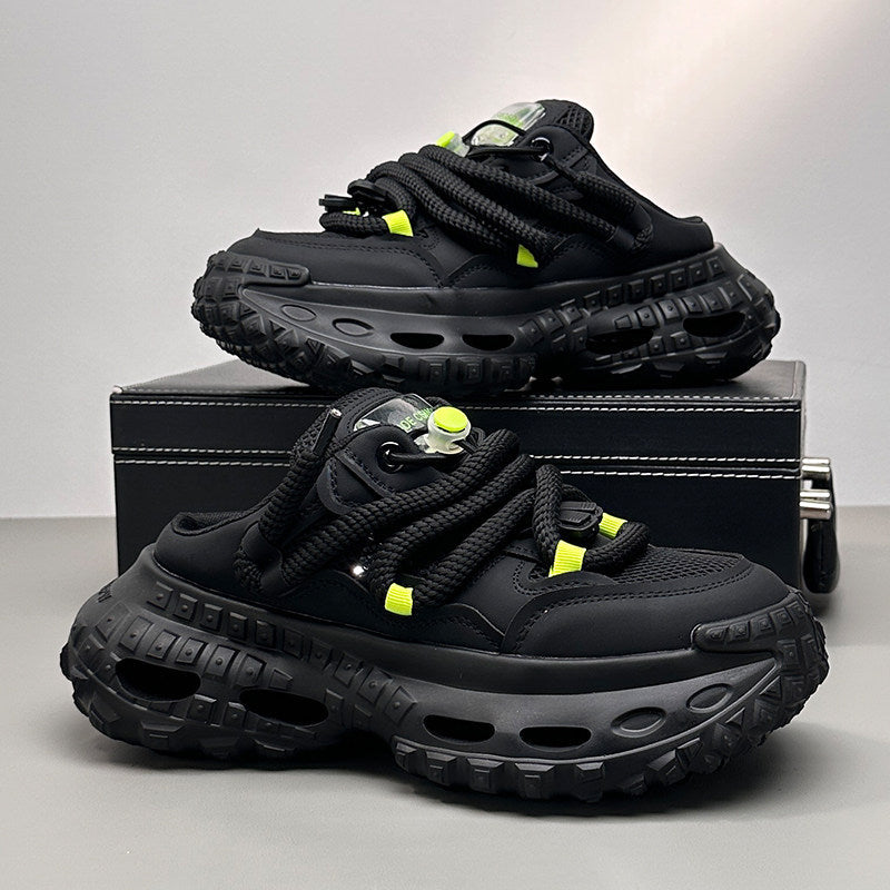 Mesh Rope Lace Chunky Sole Slip-On Shoes