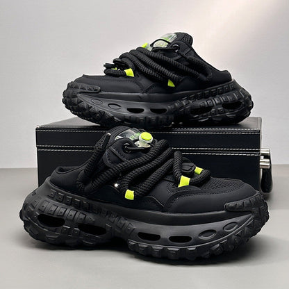 Mesh Rope Lace Chunky Sole Slip-On Shoes