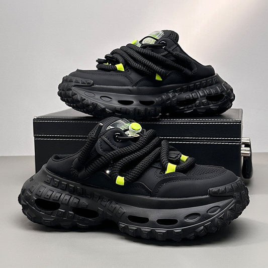Mesh Rope Lace Chunky Sole Slip-On Shoes