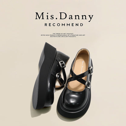 Platform Round Toe Shallow Mary Janes Leather Shoes