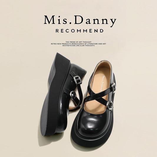 Platform Round Toe Shallow Mary Janes Leather Shoes