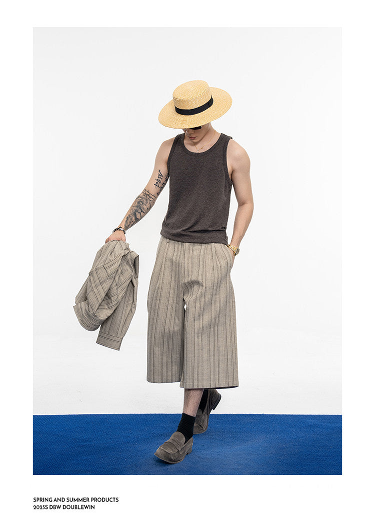 Drape-style Vertical Stripe Shirt Set