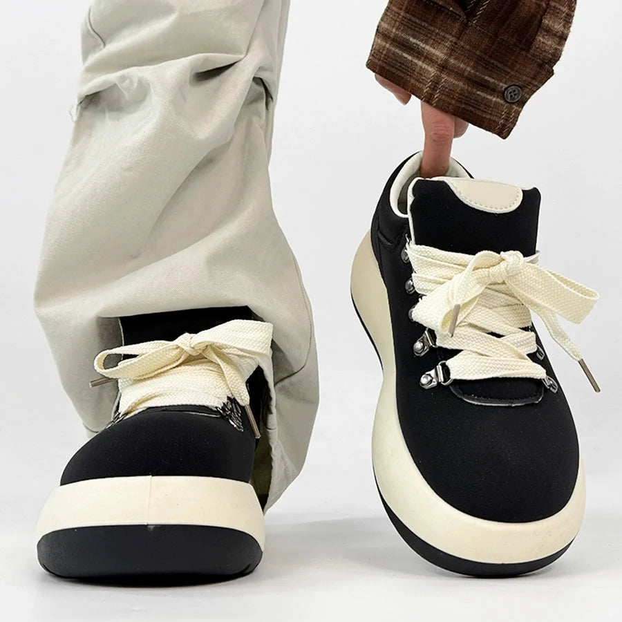 Chunky Sole Puffy Design Suede Sneakers