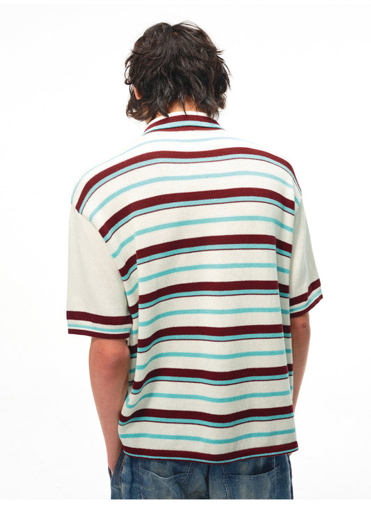 Breathable Striped Shirt with Gold Buttons