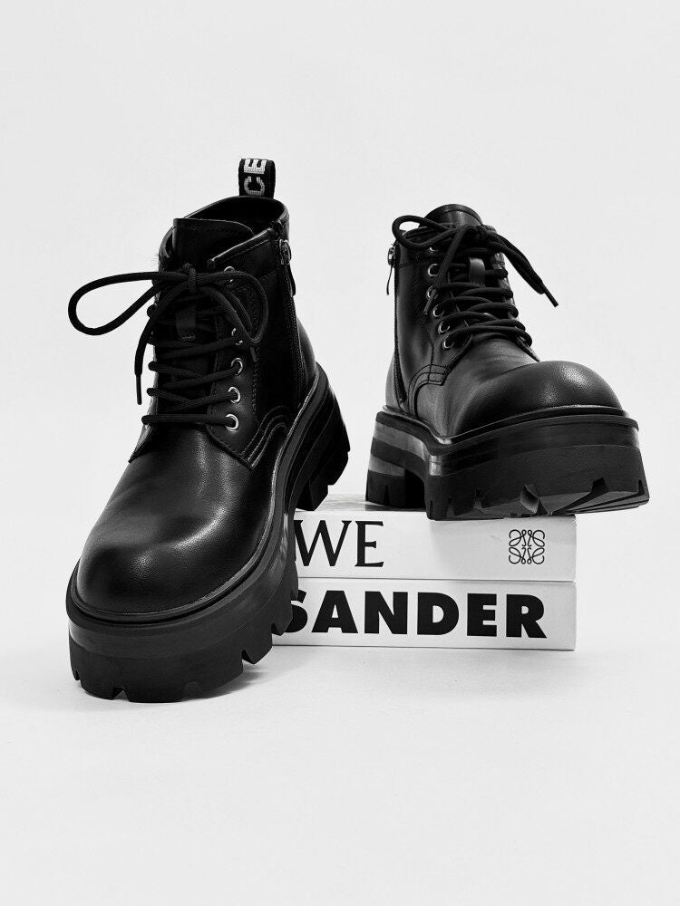 Lace Up Thick Sole Short Boots