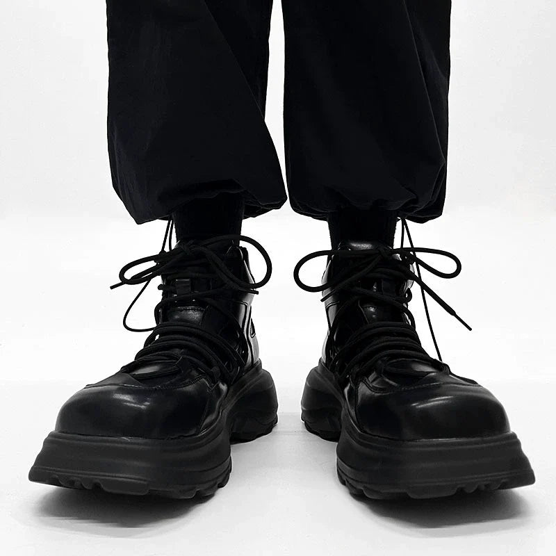 High-Top Chunky Sole Leather Shoes