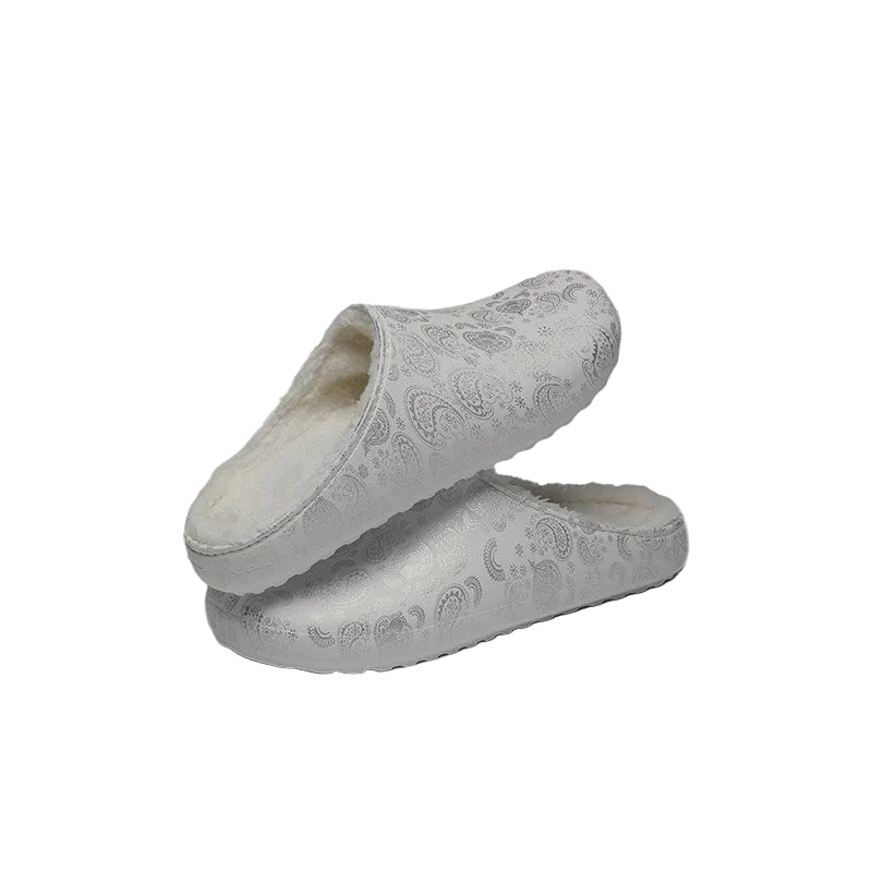 Paisley Print Fake Fur Lined Mules