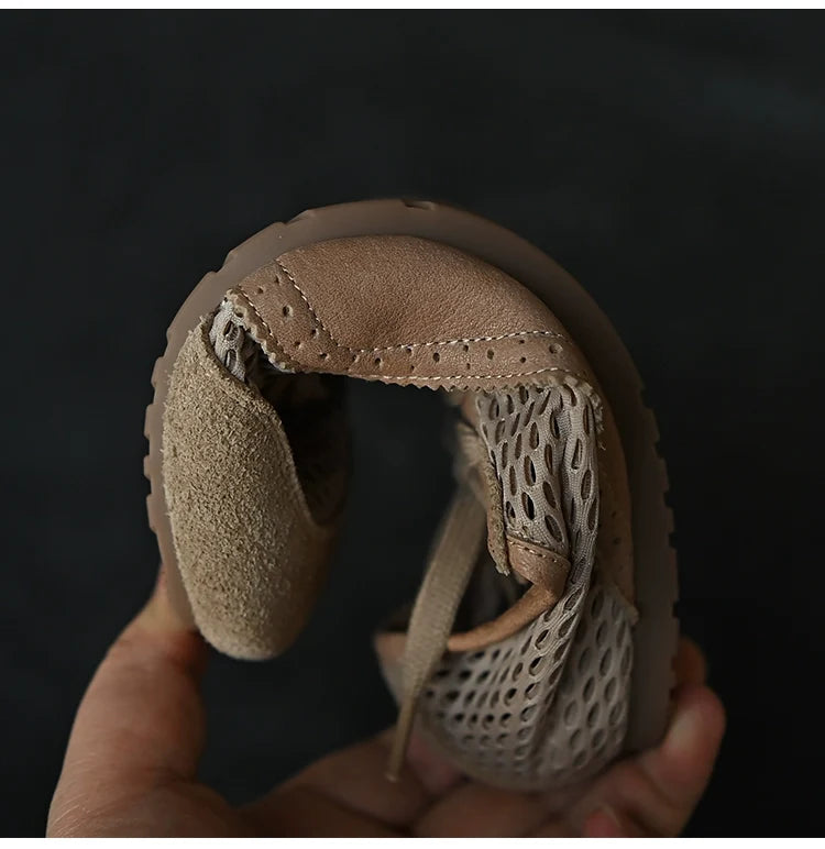 Beige Mesh Suede Lace-Up Sneakers