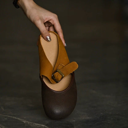 Two-Tone Leather Mary Jane Flats