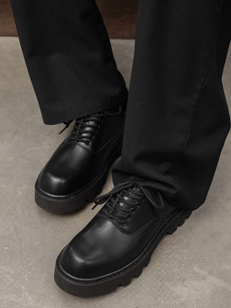 Lace Up Thick Sole PU Leather Shoes