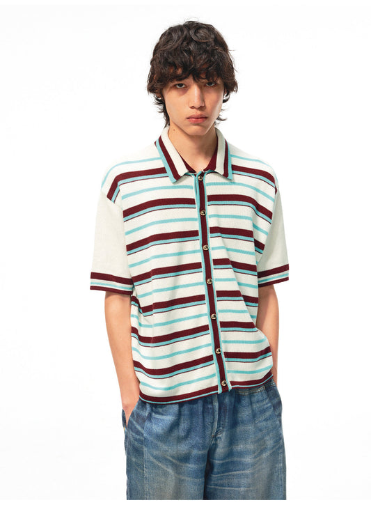 Breathable Striped Shirt with Gold Buttons