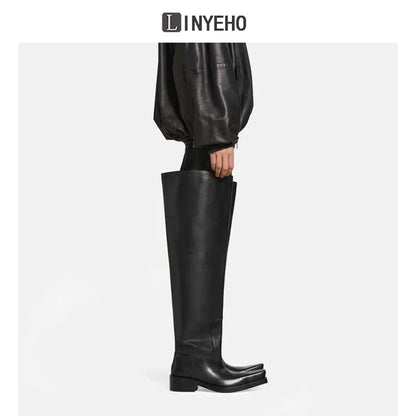 Over-the-Knee Chunky Sole Leather Riding Boots