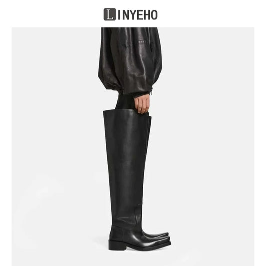Over-the-Knee Chunky Sole Leather Riding Boots