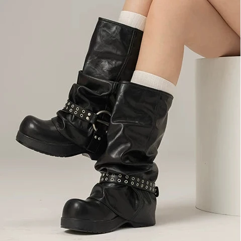 Smokestack Rivet Slouch Boots