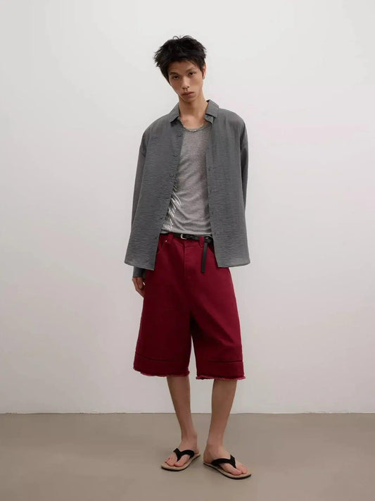 Pleated Raw Edge Wide Shorts