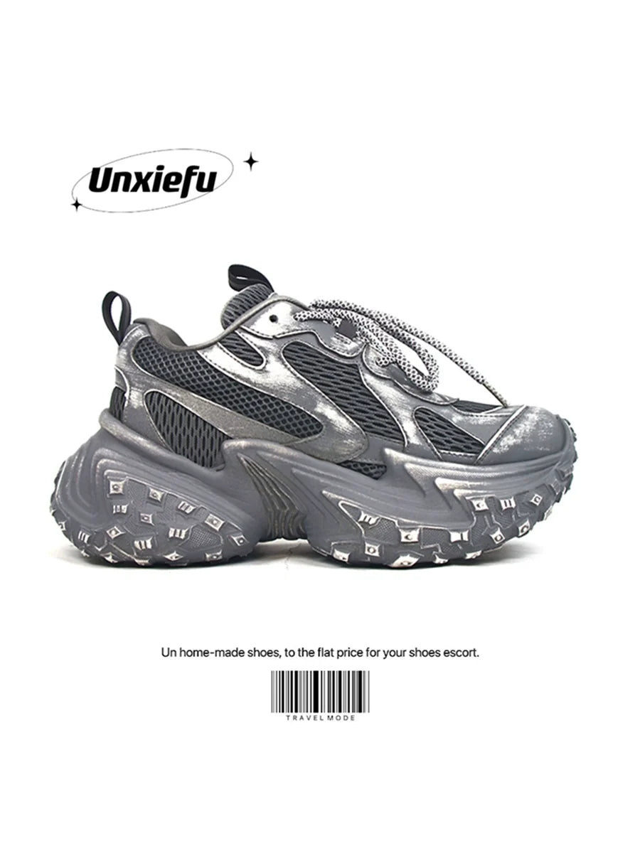 Washed Mesh Chunky Sole Dad Sneakers