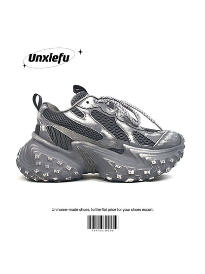 Washed Mesh Chunky Sole Dad Sneakers