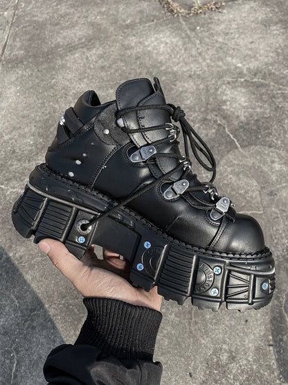 7cm Platform Tank Sole Genuine Leather Punk Shoes WN17284