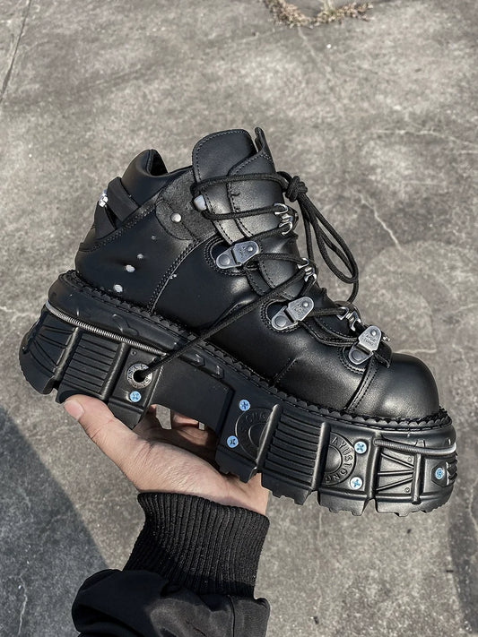 7cm Platform Tank Sole Genuine Leather Punk Shoes