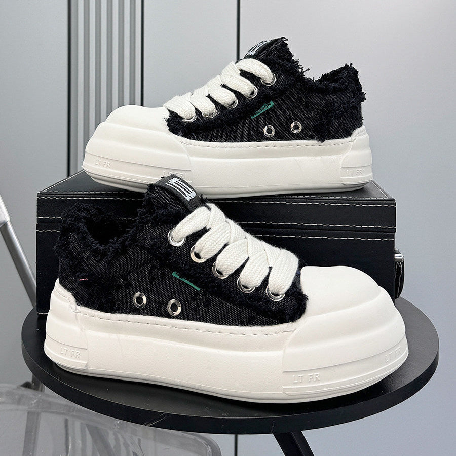 Chunky Platform Frayed Canvas Shell Toe Sneakers