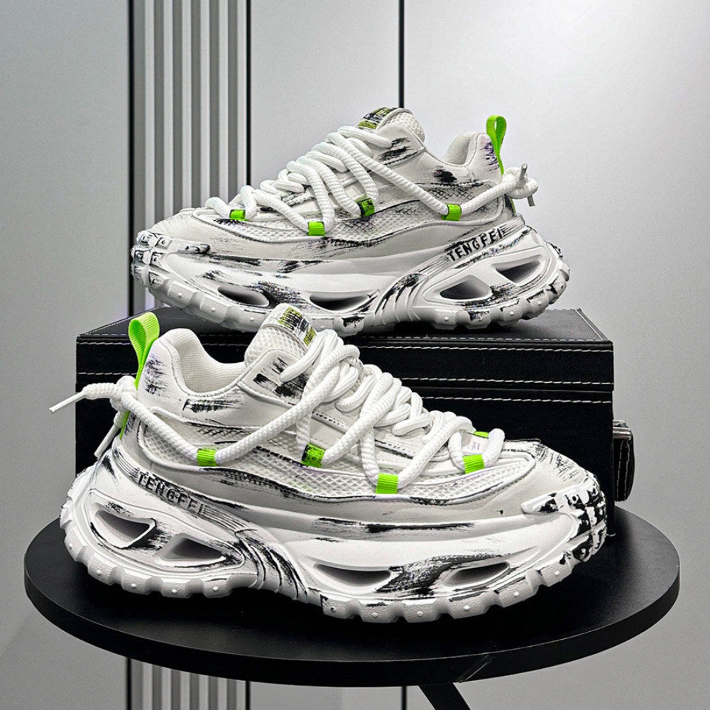 Paint Splash Mesh Chunky Sole Sneakers