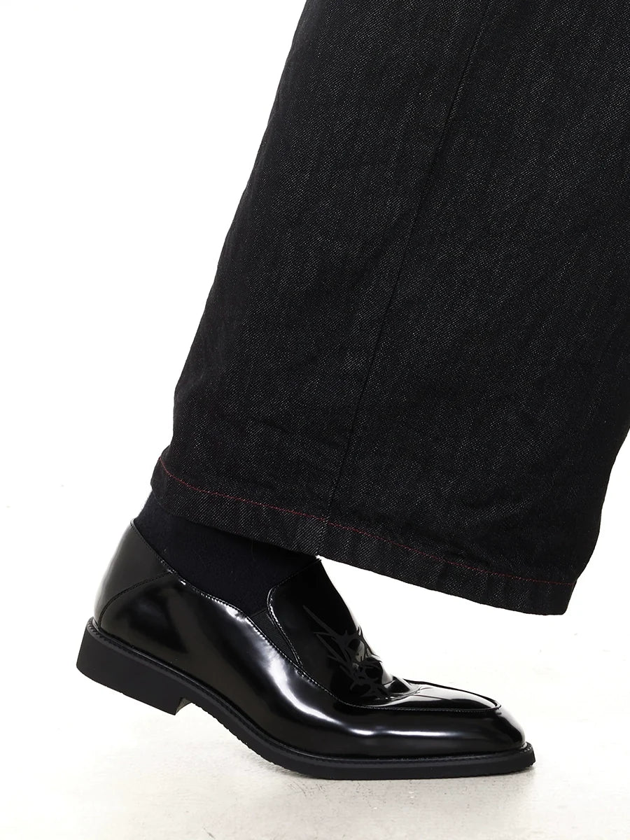 Pointed Toe Chunky Heel Leather Loafers
