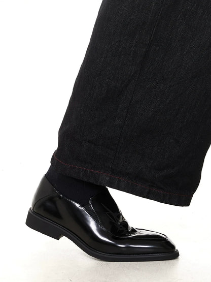 Pointed Toe Chunky Heel Leather Loafers