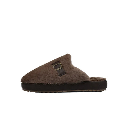 Fake Fur Buckle Detail Warm Mules