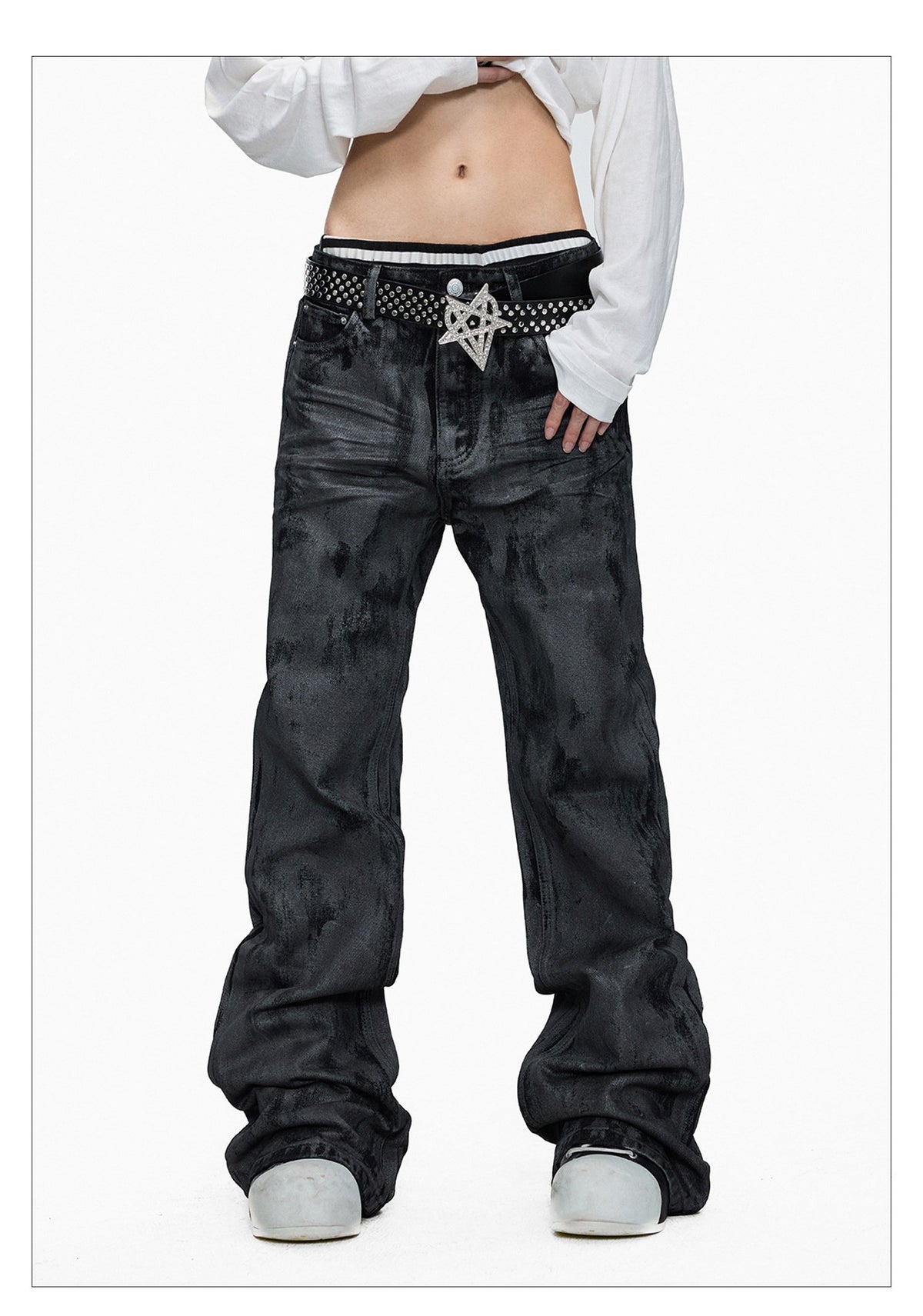 Hand-brushed Flared Washed Denim Jeans