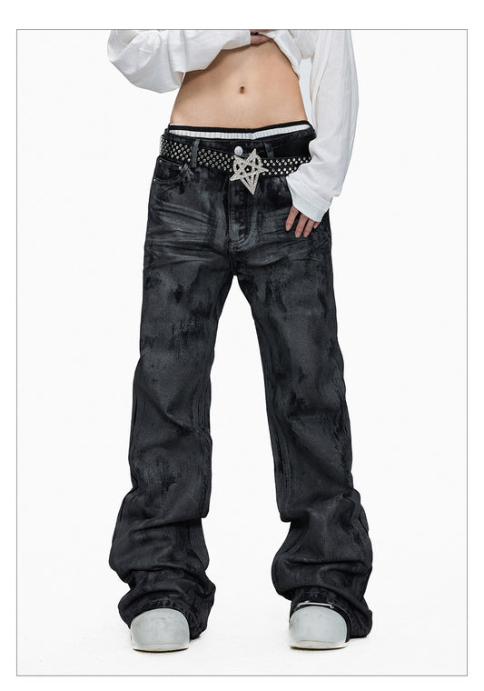 Hand-brushed Flared Washed Denim Jeans