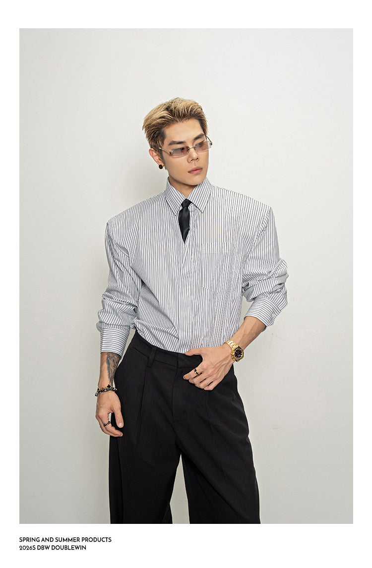 Casual Striped Shirt with Wide Shoulder Pads