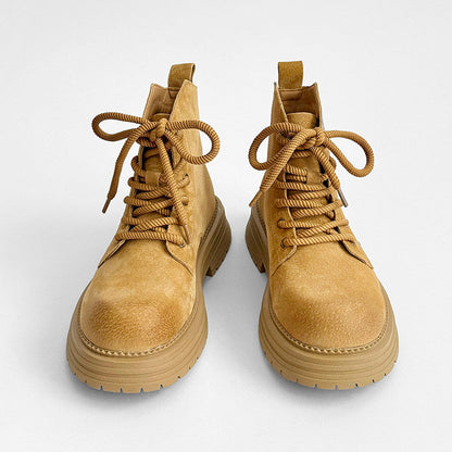 Suede Punching Lace Up Thick Sole Short Boots