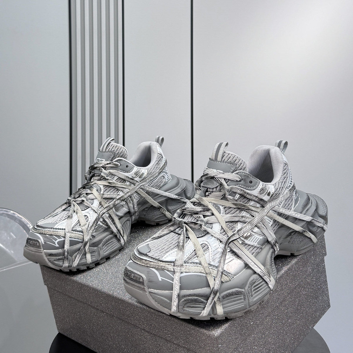 Metallic Strap Panel Chunky Sole Sneakers