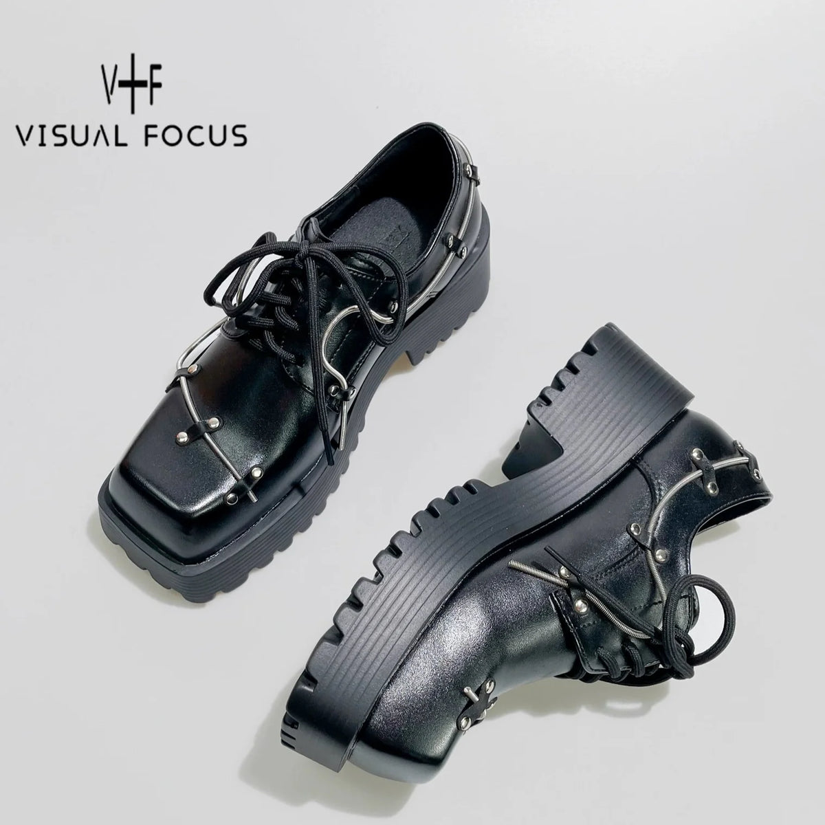 Square Toe Chunky Heel Leather Platform Derby Shoes