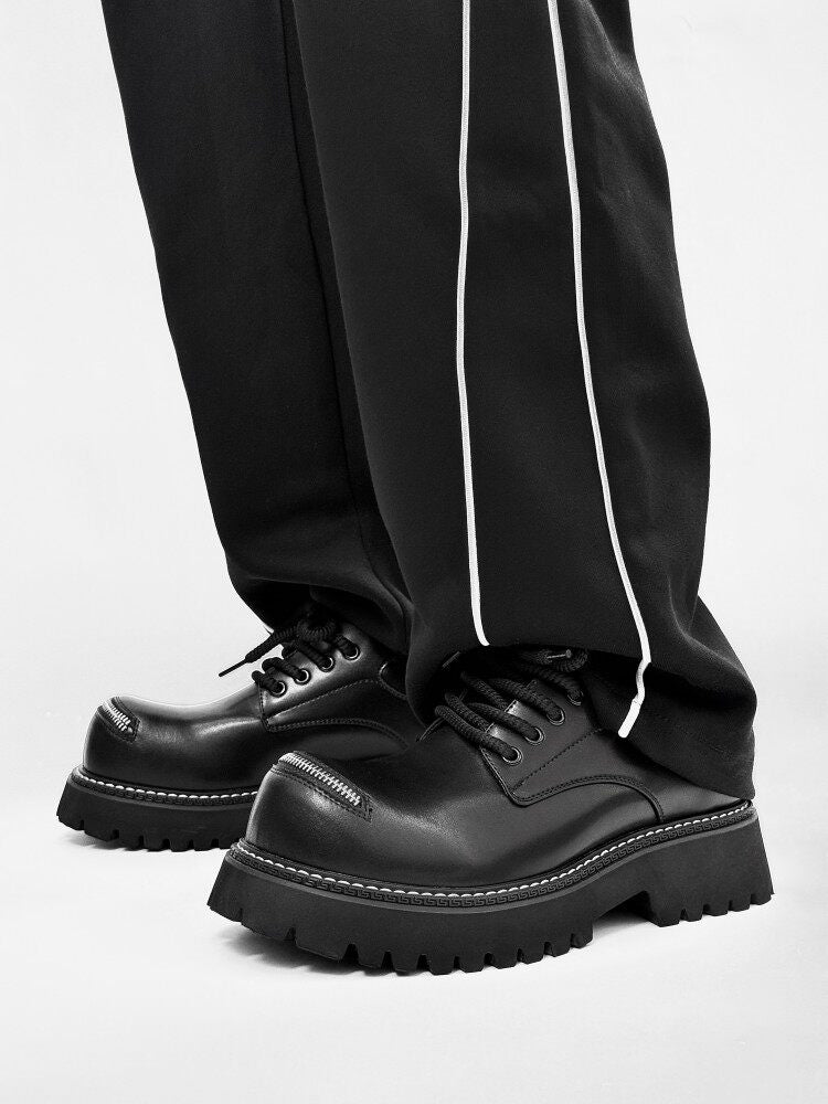 Lace Up Zipper Detail Thick Sole Shoes