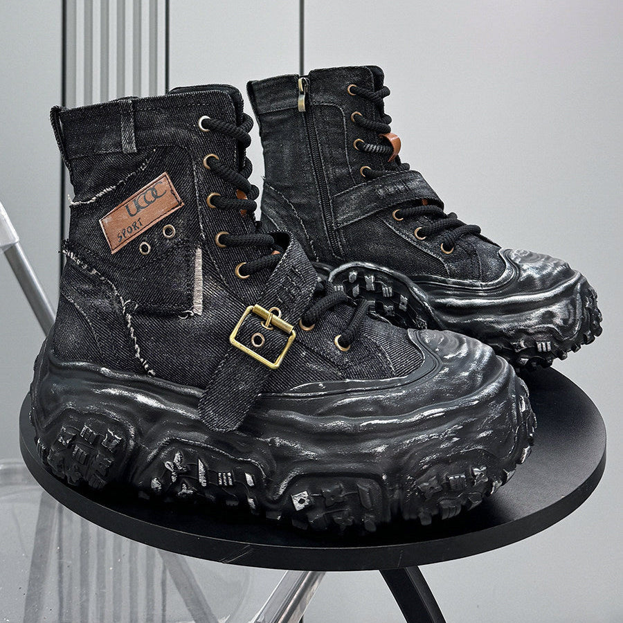 Denim Strap Buckle Platform Sneaker Boots WN24652