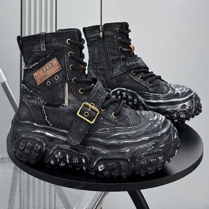 Denim Strap Buckle Platform Sneaker Boots WN24652