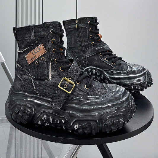 Denim Strap Buckle Platform Sneaker Boots WN24652