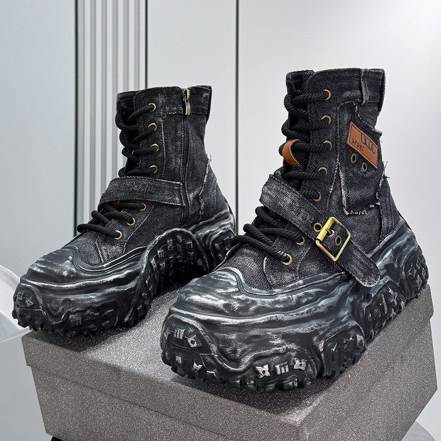 Denim Strap Buckle Platform Sneaker Boots WN24652
