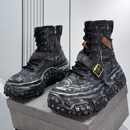 Denim Strap Buckle Platform Sneaker Boots WN24652