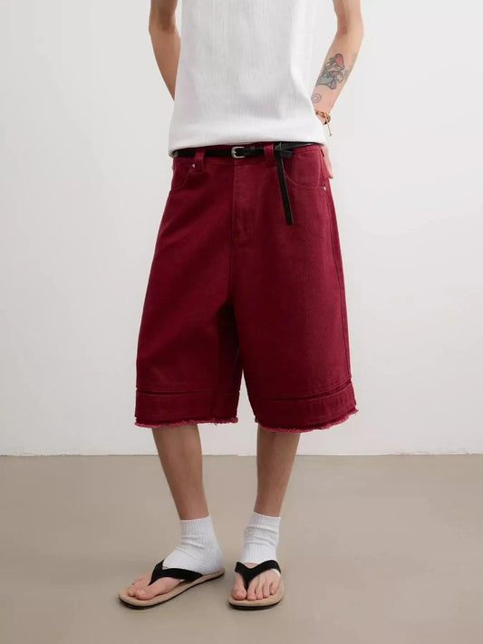 Pleated Raw Edge Wide Shorts