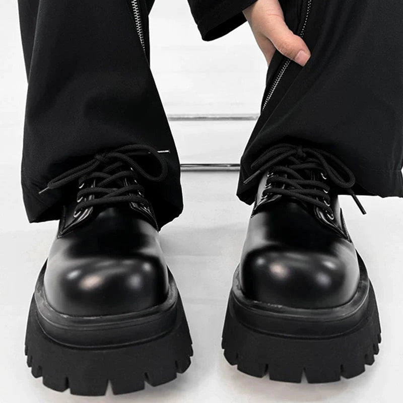 Round Toe Chunky Sole PU Leather Shoes