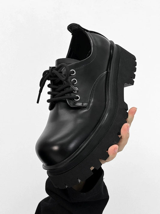 Round Toe Chunky Sole PU Leather Shoes