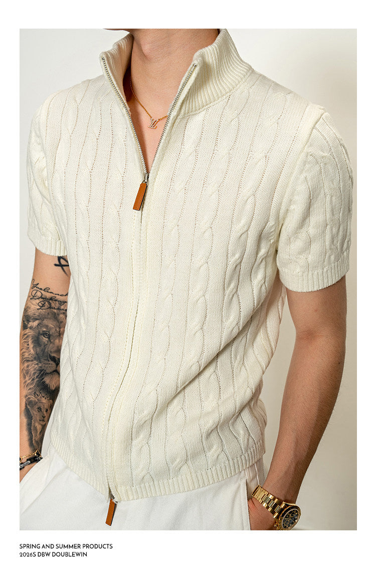 High-neck knit cardigan