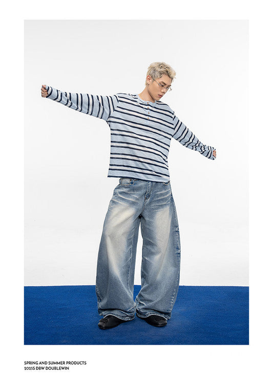 Vintage Distressed 3D Pleated Jeans