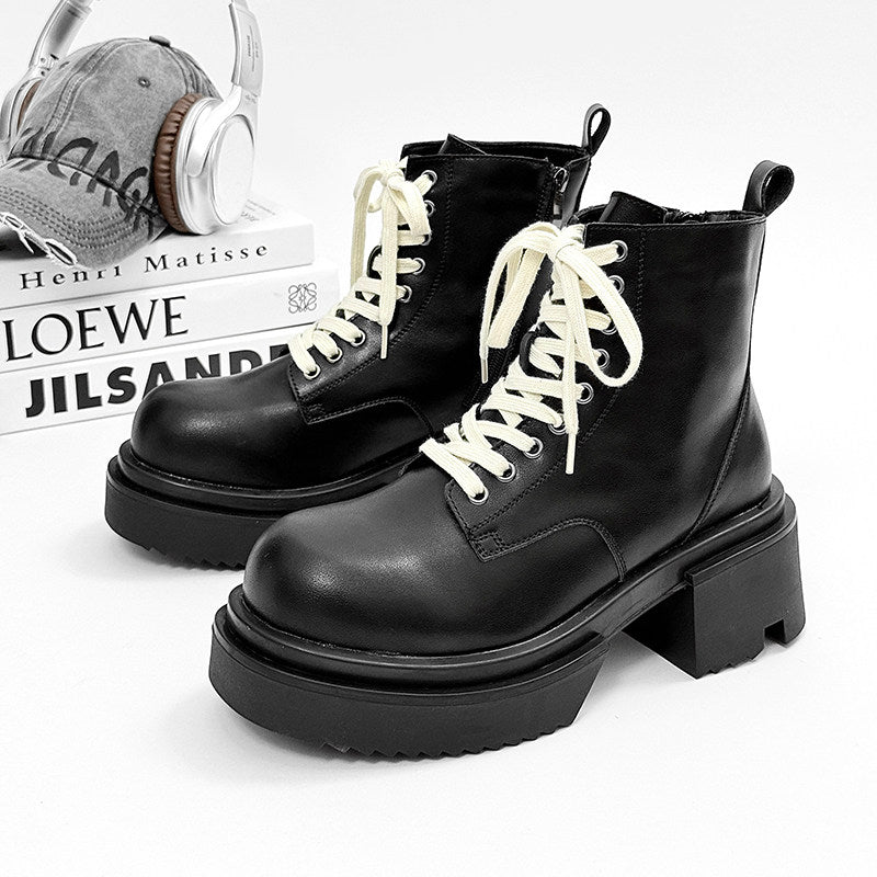 Matte Black Chunky Lace-Up Combat Boots